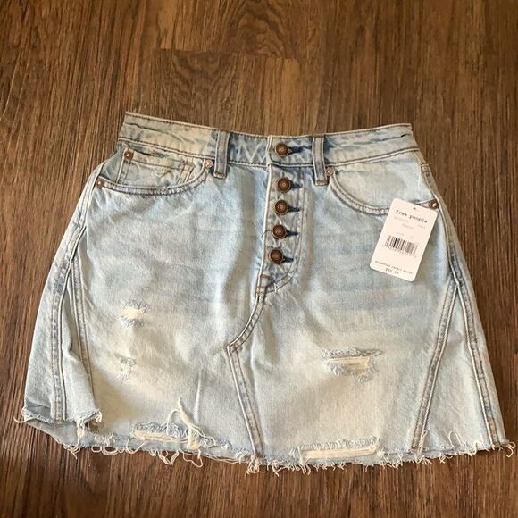 Free People | Ripped Denim Mini Skirt | Blue - Picture 1 of 8